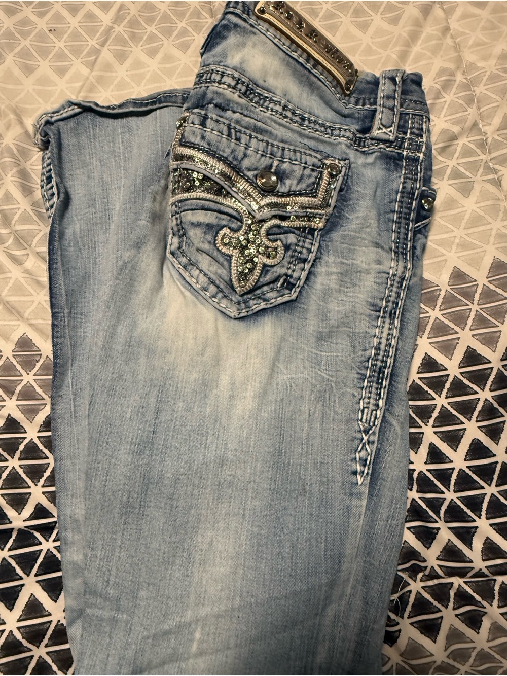 Rock Revival Light Blue Embellished Boot Cut Jeans